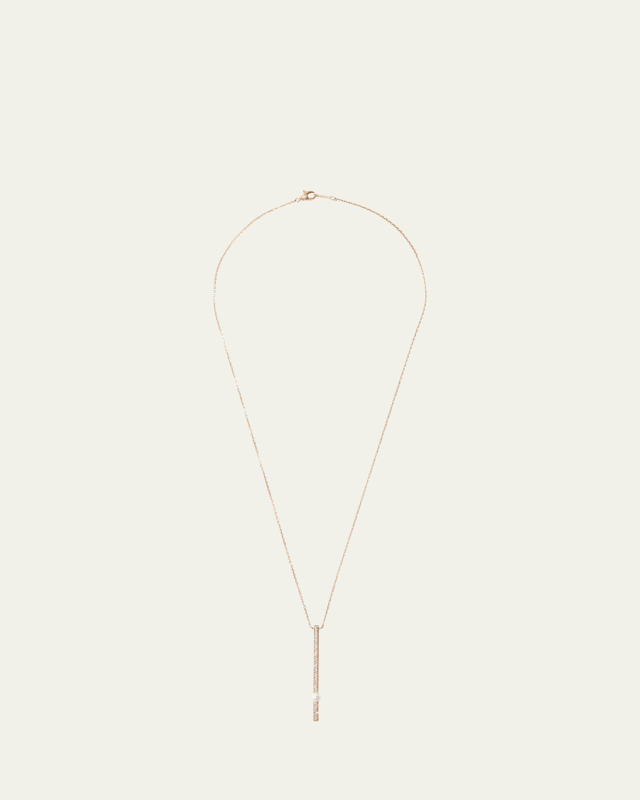 14K Yellow Gold Vertical Diamond Bar Necklace with Freshwater Pearl, 20"L